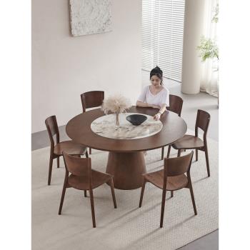 現代簡約實木六人餐桌圓桌圓形家用小戶型內嵌轉盤旋轉圓餐桌椅子