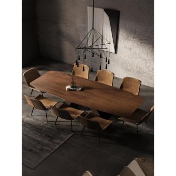 北歐現代簡約實木餐桌長方形家用小戶型長桌胡桃木色8人吃飯桌子