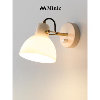 Miniz北歐白玉玻璃壁燈簡約民宿酒店房間燈飾2023新款臥室床頭燈