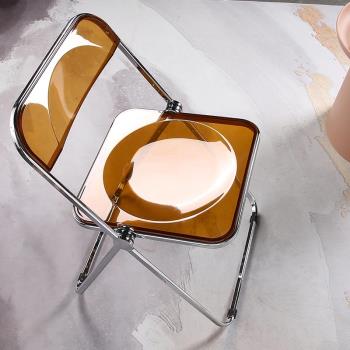 設計師透明折疊餐椅 網紅ins鏡面金屬椅子北歐便攜服裝店拍照座椅