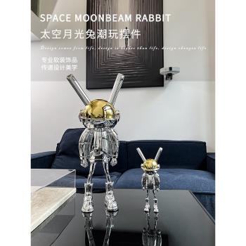 摩登現代創意電鍍科技感太空兔擺件酒店樣板間卡通網紅站姿雕塑