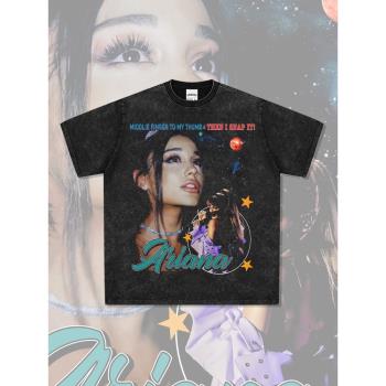 BC新款Ariana歐美歌手A妹嘻哈流行歌手水洗做舊hiphop短袖T恤