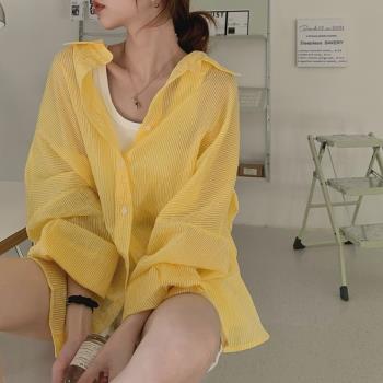 黃色條紋長袖薄款防曬襯衫女設計感小眾襯衣外套2023夏季新款上衣