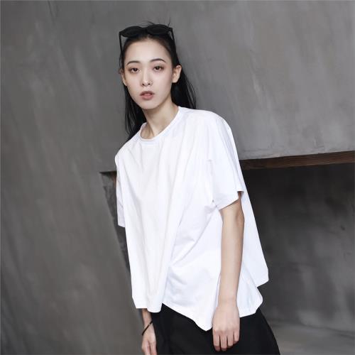 SIMPLE BLACK  暗黑設計師風格褶皺不規則短袖T恤