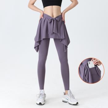 大碼200斤高腰提臀假兩件運動健身房褲裙女跑步速干口袋瑜伽褲子
