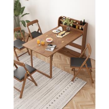 北歐可折疊實木餐桌小戶型家用飯桌收納餐邊柜吧臺伸縮餐桌椅桌子