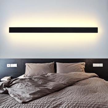 現代壁燈床頭臥室長條黑色窄邊三色光客廳背景墻燈具簡約北歐LED