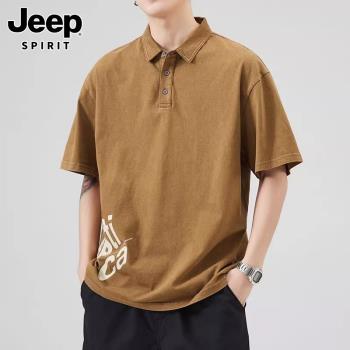 Jeep吉普短袖t恤男士夏季薄款純棉翻領上衣服潮流帥氣polo衫男裝