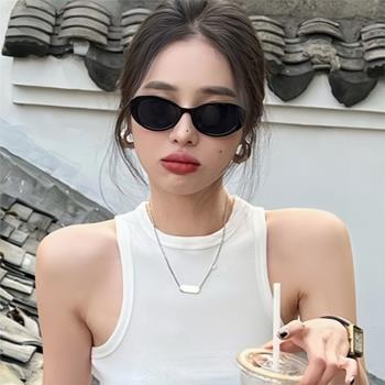 墨鏡女高級感小臉歐美復古黑色橢圓2023新款太陽眼鏡防紫外線美式