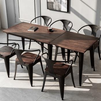 實木餐桌現代2簡約餐廳咖啡廳酒吧4人桌子美式工業風鐵藝桌椅組合