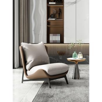 北歐現代休閑椅簡約客廳真皮單人沙發懶人陽臺設計師舒適家用沙發
