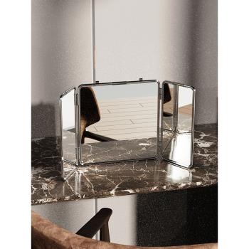 方形現代簡約金屬三折鏡不銹鋼掛墻鏡浴室梳妝臺民宿高清裝飾鏡