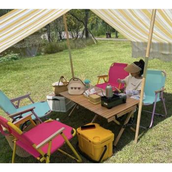 韓國ins風兒童折疊沙灘椅睡椅便攜式套裝成人午休椅子露營野餐椅