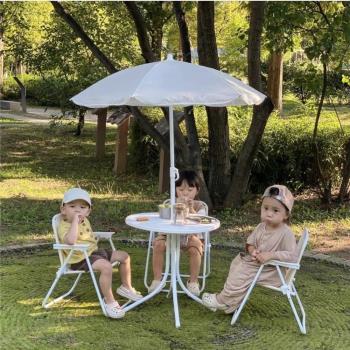 ins韓風戶外折疊兒童便攜式露營桌椅套裝沙灘遮陽傘野餐庭院桌椅