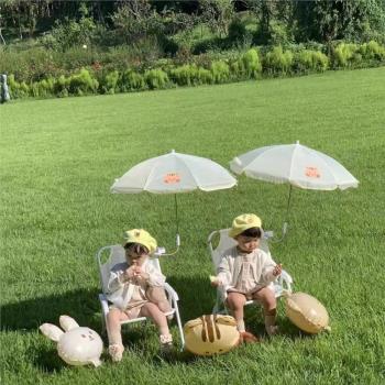 ins韓國兒童沙灘椅帶傘可愛小熊戶外便攜折疊椅海邊度假寶寶座椅
