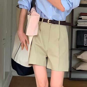 韓國chic夏季新款設計感小眾顯瘦高腰闊腿褲寬松直筒工裝休閑短褲