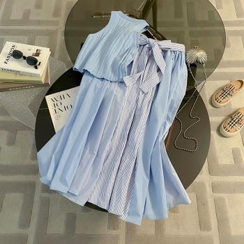 甜美藍色高級感氣質針織衫時尚套裝女夏季2023新款性感綁帶半身裙