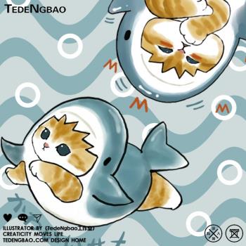 貓咪鯊魚可愛萌寵周邊情侶裝短袖上衣服卡通日系聯名半袖男t恤夏