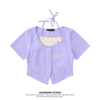 ANAMONE復古甜辣吊帶針織T恤兩件套女夏季設計感bm風短款上衣套裝