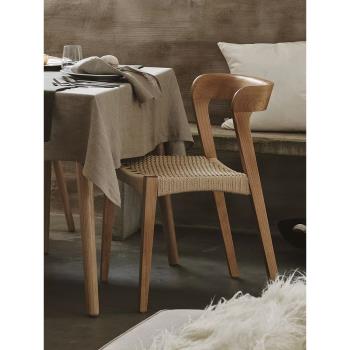 北歐復古實木餐椅繩編設計師休閑家用靠背椅現代簡約書桌椅小戶型