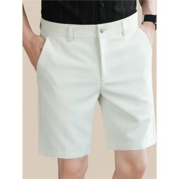 西裝短褲男士夏季薄款休閑5分中褲子白色冰絲高級感商務五分西褲