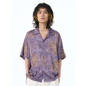 EPIC POETRY2023SS紫色蒲公英圖案印花短袖古巴領襯衫