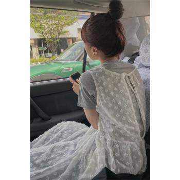 夏季後背系帶連衣裙女白色chic氣質外搭休閑百搭減齡很仙的長裙子