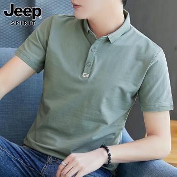 Jeep吉普夏季短袖男士Polo衫新薄款潮牌襯衫領半袖t恤男裝上衣服
