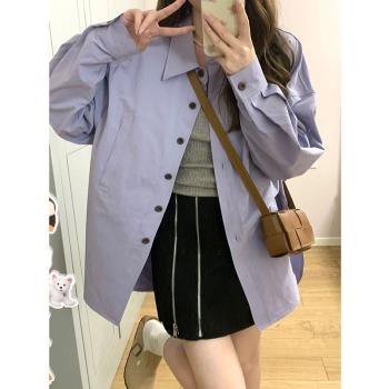 法式復古紫色防曬襯衫外套女夏季設計感小眾薄款韓系襯衣開衫上衣