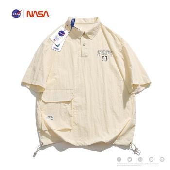 NASA潮牌polo衫男夏季情侶休閑寬松工裝短袖山系冰絲薄款T恤襯衣