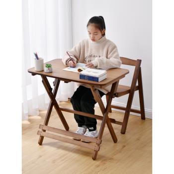 竹寫字桌實木家用課桌小學生書桌可折疊兒童學習桌套裝可升降桌椅