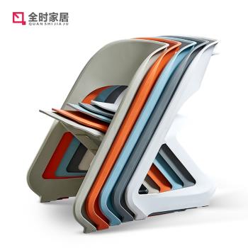 全時現代簡約創意靠背椅子家用北歐時尚塑料餐椅戶外凳子懶人休閑