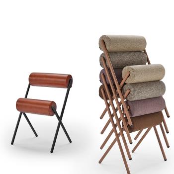 北歐設計師可疊放創意椅子家用簡約現代藝術客廳網紅軟包餐椅