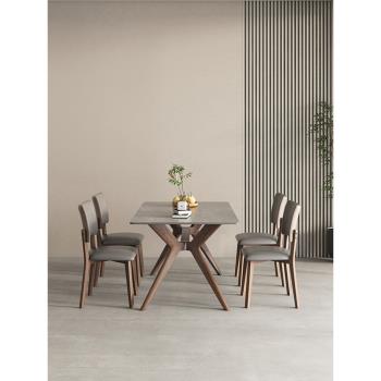 巖板餐桌實木長方形餐桌飯桌家用小戶型輕奢極簡北歐風餐桌椅組合