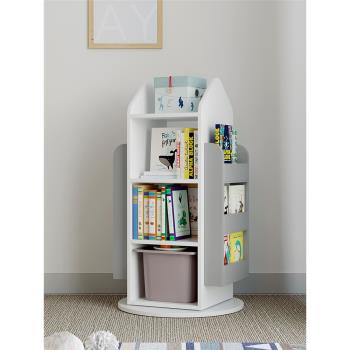 可比熊實木兒童旋轉書架360度繪本架多層書柜寶寶玩具分類收納架