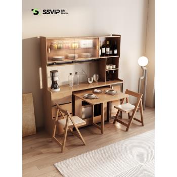 尚上唯品日式實木餐桌折疊桌小戶型家用嵌入式餐桌邊柜一體收納柜