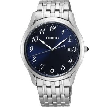 【SEIKO】精工 SUR301P1 大三針簡約 數字日期 藍寶石鏡面 鋼錶帶男錶 6N42-00K0B 銀/藍 39mm
