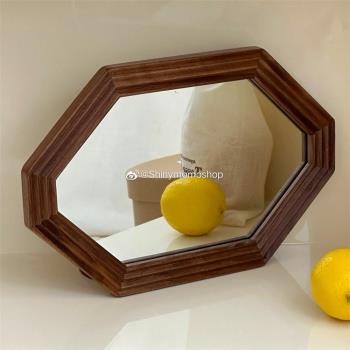 Shinymomo自制創意ins韓風法式壁掛擺件鏡子木質復古桌面裝飾鏡