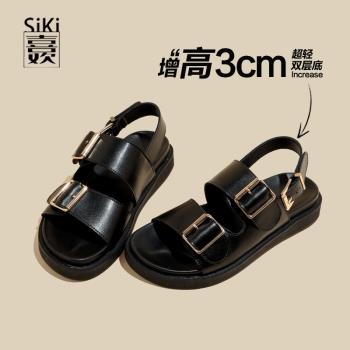 時尚網紅爆款小碼3334厚底一字帶鬆糕露趾涼鞋女夏新款百搭仙女風