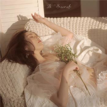 B面秘密 維納斯 法式油畫風性感薄紗透視網紗長款睡袍攝影 私房女
