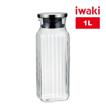 【日本iwaki】不鏽鋼系列方形耐熱玻璃水壺(1000ml)