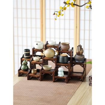 中式桌面小型博古架實木茶杯茶壺展示架紫砂壺擺放架子茶具置物架