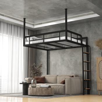 小戶型現代鐵藝掛壁床省空間架空床上層下空公寓懸掛床閣樓高架床