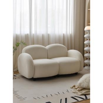北歐雙人布藝椅子簡約現代小戶型客廳臥室奶油風拼接模塊組合沙發