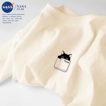 NASA日系t恤男士純棉短袖t恤女2023年夏季寬松半袖韓版正肩上衣潮