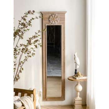 法式復古鏡子全身鏡壁掛式客廳家用實木做舊雕花服裝店裝飾穿衣鏡