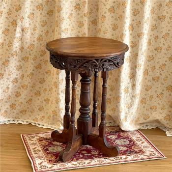 法式仿古柚木凳子進口實木小板凳vintage中古小圓凳復古梳妝矮凳