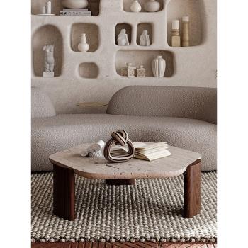 侘寂風洞石茶幾家用客廳小戶型中簡約現代大理石網紅異形茶臺矮桌