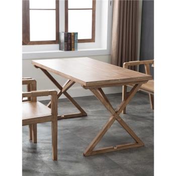 梵辰現代簡約實木餐桌椅組合長方形做舊民宿家用飯店餐廳成套桌椅