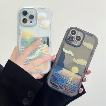 適用於蘋果14Pro max潮牌日出iPhone13Pro防摔12空壓殼11全包XS透明XR雲朵抖音爆款14plus情侶款手機殼工廠